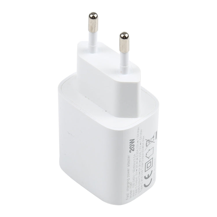 T087 20W USB-C / Type-C + USB 埠快充旅行充電器，歐規插頭，歐規插頭