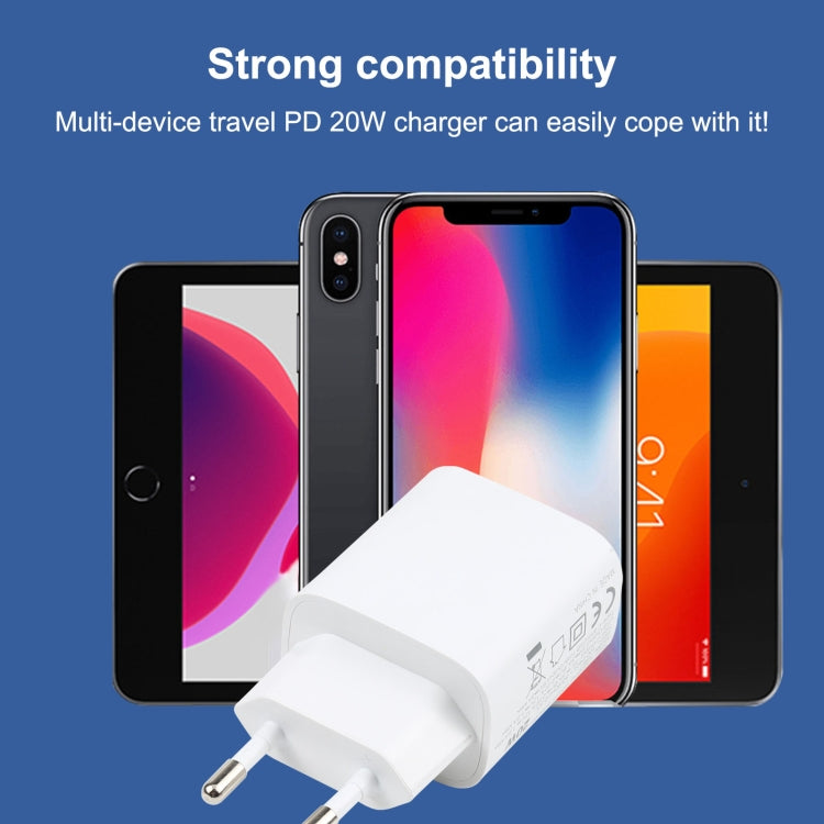 T087 20W USB-C / Type-C + USB 埠快充旅行充電器，歐規插頭，歐規插頭