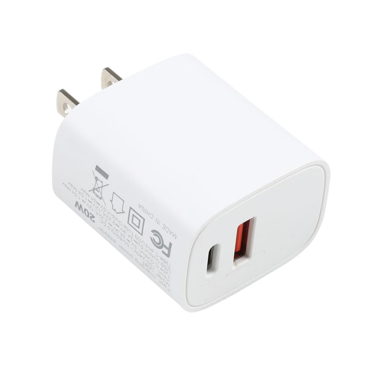 U087 20W USB-C / Type-C + USB 埠快充旅行充電器，美規插頭，美規插頭