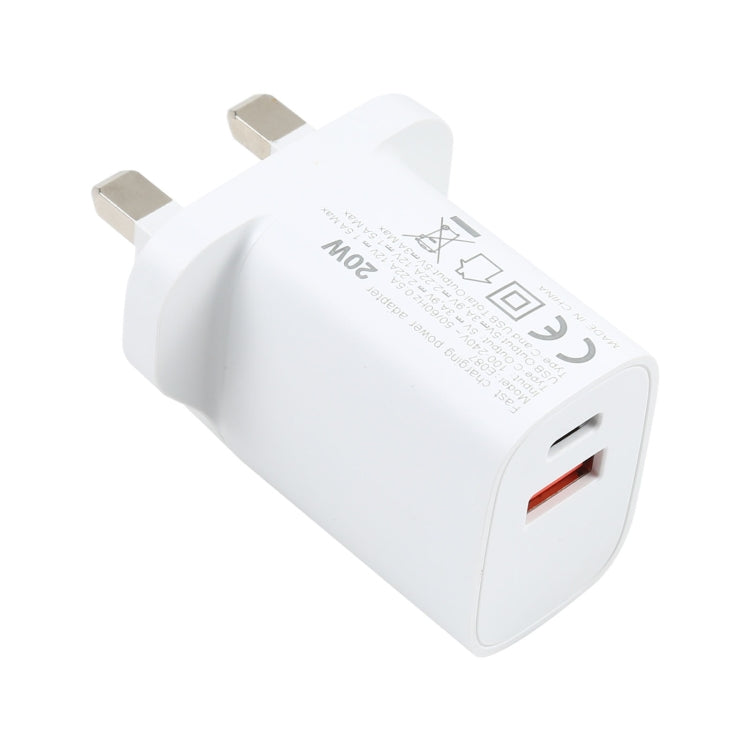 E087 20W USB-C / Type-C + USB 埠快充旅行充電器，英規插頭，英規插頭