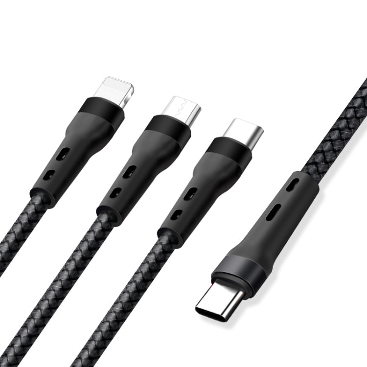 100W 6A Type-C 轉 8 Pin+Type-C+Micro USB 充電數據線，長度：1.3米