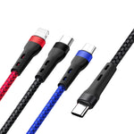 100W 6A Type-C 轉 8 Pin+Type-C+Micro USB 充電數據線，長度：1.3米