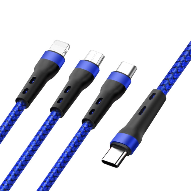 100W 6A Type-C 轉 8 Pin+Type-C+Micro USB 充電數據線，長度：1.3米
