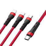 100W 6A Type-C 轉 8 Pin+Type-C+Micro USB 充電數據線，長度：1.3米