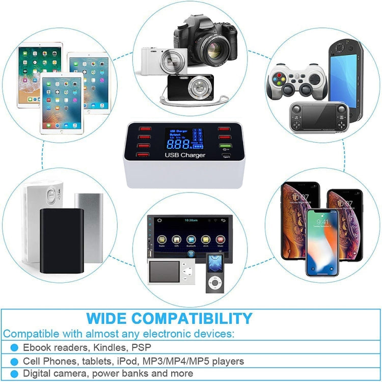 A9 Plus（全球版）多功能 AC 100V~240V 8埠 USB 數字顯示 LCD 可拆式充電站智慧充電器附無線充電，支援 QC3.0，A9 Plus（全球版）