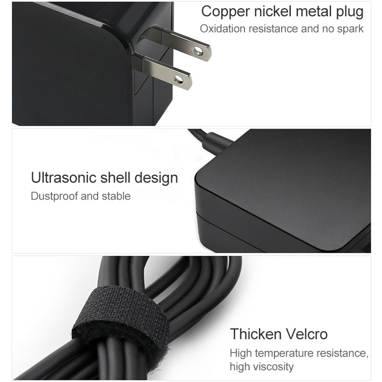 65W USB-C / Type-C 電源適配器便攜充電器，附Type-C充電線，美國插頭，65W美國插頭 /黑色