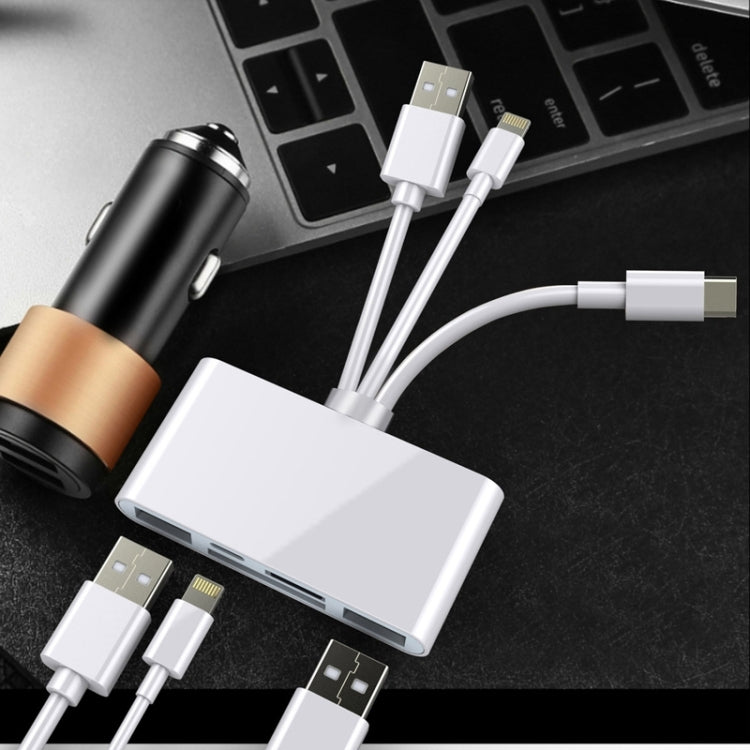 5 合 1 8 Pin + Type-C / USB-C + USB + TF 卡 + SD 卡多功能相機讀卡器轉接器，5 合 1