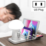 HQ-UD12 通用 4 合 1 40W QC3.0 3 USB 埠 + 無線充電手機充電站，蘑菇形 LED 燈，長度：1.2m，美規插頭