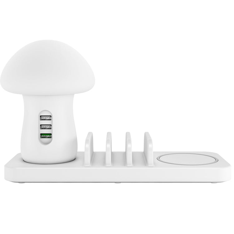 HQ-UD12 通用 4 合 1 40W QC3.0 3 USB 埠 + 無線充電手機充電站，蘑菇形 LED 燈，長度：1.2m，美規插頭