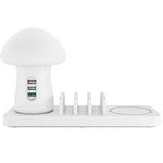 HQ-UD12 通用 4 合 1 40W QC3.0 3 個 USB 埠 + 無線充電手機充電站，配蘑菇形 LED 燈，長度：1.2m，EU 插頭