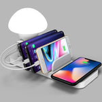 HQ-UD12 通用 4 合 1 40W QC3.0 3 個 USB 埠 + 無線充電手機充電站，配蘑菇形 LED 燈，長度：1.2m，UK 插頭
