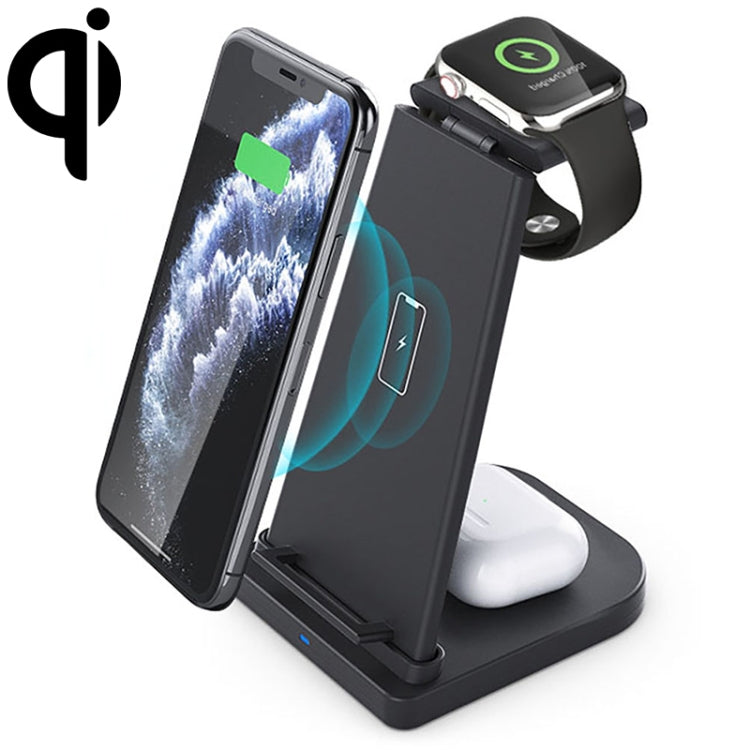 10W 3 合 1 QC 3.0 直立多功能無線充電器，具支架功能，適用於手機 / Apple Watch / AirPods