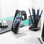 10W 3 合 1 QC 3.0 直立多功能無線充電器，具支架功能，適用於手機 / Apple Watch / AirPods