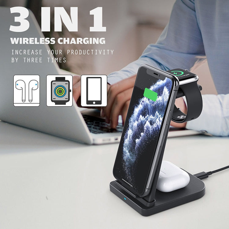 10W 3 合 1 QC 3.0 直立多功能無線充電器，具支架功能，適用於手機 / Apple Watch / AirPods