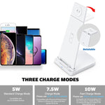 10W 3 合 1 QC 3.0 直立多功能無線充電器，具支架功能，適用於手機 / Apple Watch / AirPods