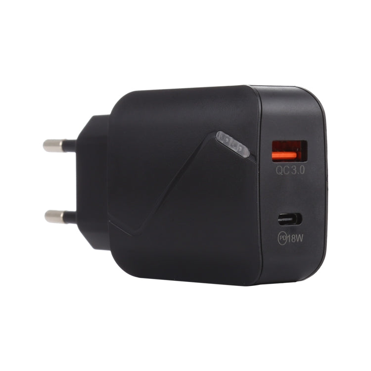 LZ-819A+C QC3.0 USB + PD 18W USB-C / Type-C 介面旅行充電器，帶指示燈，歐規插頭，歐規插頭