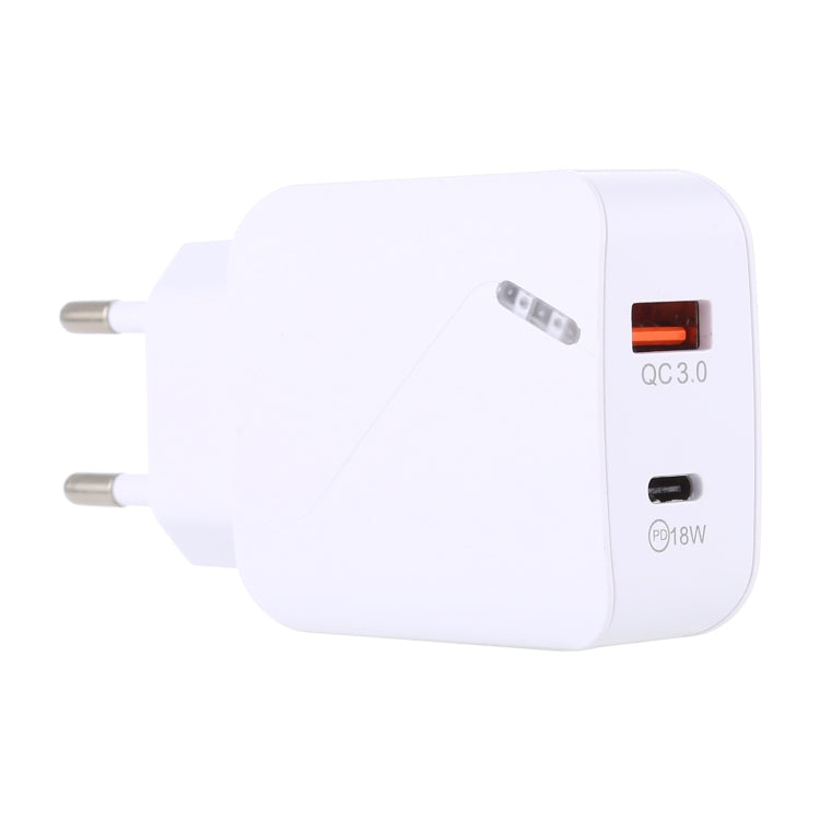 LZ-819A+C QC3.0 USB + PD 18W USB-C / Type-C 介面旅行充電器，帶指示燈，歐規插頭，歐規插頭