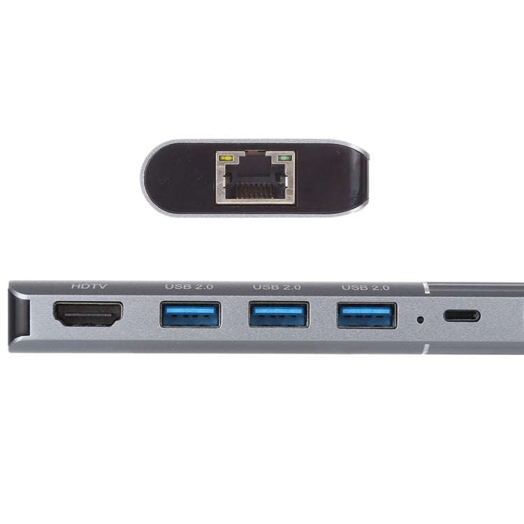 6 合 1 USB 2.0 x 3 + HDMI + RJ45 + 8 Pin 母充電埠轉 8 Pin 公多功能擴充底座轉接器，79591