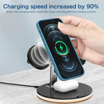 3 合 1 25W 多功能磁吸無線充電器，適用手機、Apple Watch 及 AirPods，附彩色 LED 燈