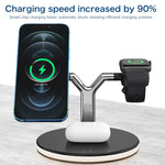 3 合 1 25W 多功能磁吸無線充電器，適用手機、Apple Watch 及 AirPods，附彩色 LED 燈