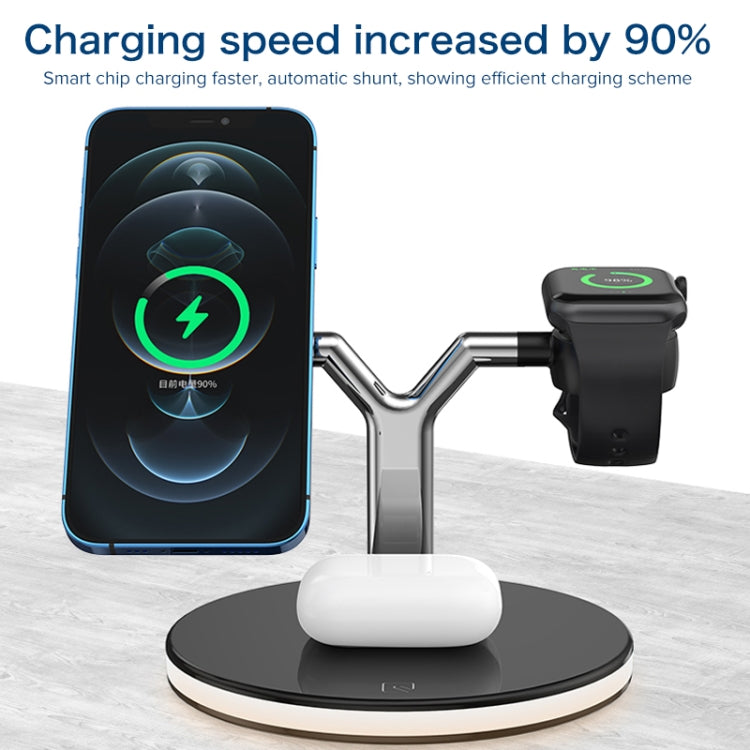 3 合 1 25W 多功能磁吸無線充電器，適用手機、Apple Watch 及 AirPods，附彩色 LED 燈