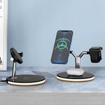 3 合 1 25W 多功能磁吸無線充電器，適用手機、Apple Watch 及 AirPods，附彩色 LED 燈