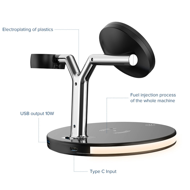 3 合 1 25W 多功能磁吸無線充電器，適用手機、Apple Watch 及 AirPods，附彩色 LED 燈