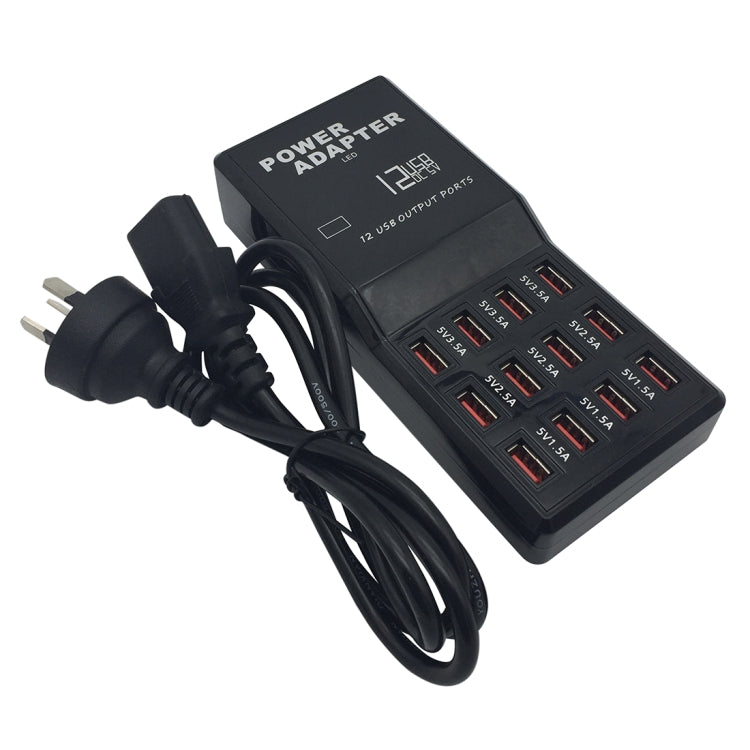 W-858 12A 12 埠 USB 快速充電座桌面智慧充電器 AC100-240V，AU 插頭，AU 插頭