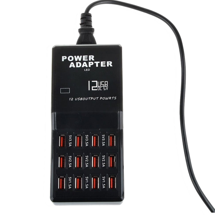 W-858 12A 12 埠 USB 快速充電座桌面智慧充電器 AC100-240V，US 插頭，US 插頭