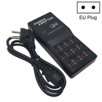 W-858 12A 12 埠 USB 快速充電座桌面智慧充電器 AC100-240V，EU 插頭，EU 插頭