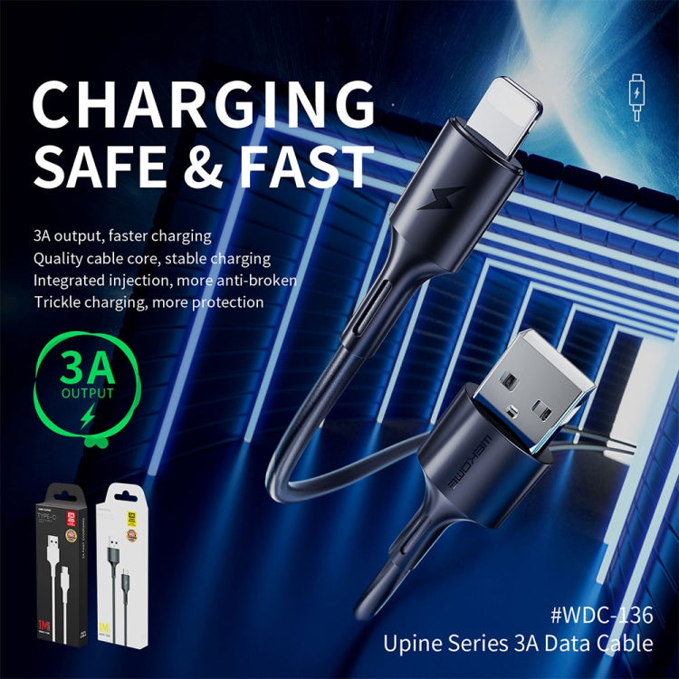 WK WDC-136 USB 轉 8 針 3A 快充數據線，USB 轉 8 針（黑色）、USB 轉 8 針（白色）