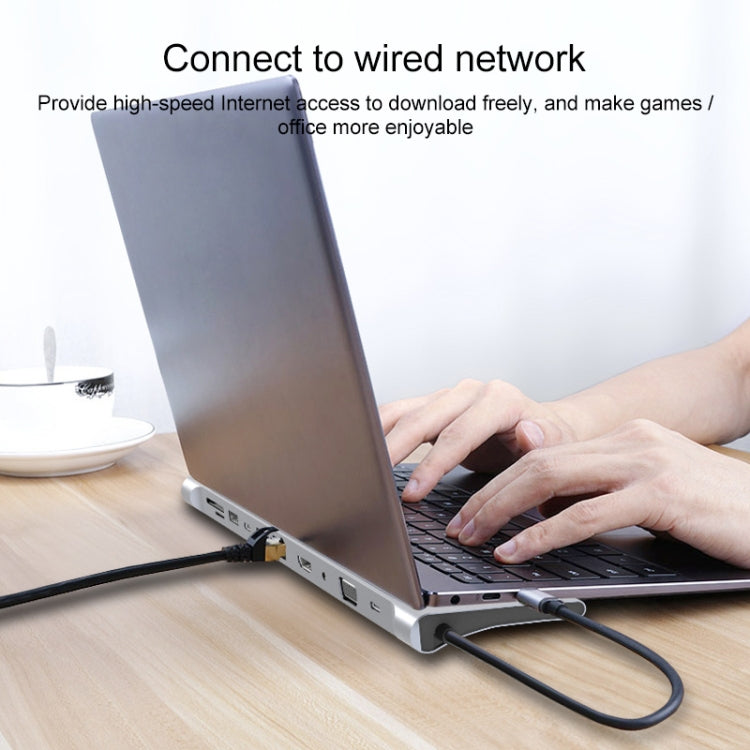 11合1 RJ45 + 87W PD + SD/TF + USBx3 + HDMI + VGA + 3.5mm AUX轉Type-C集線器轉接器，11合1