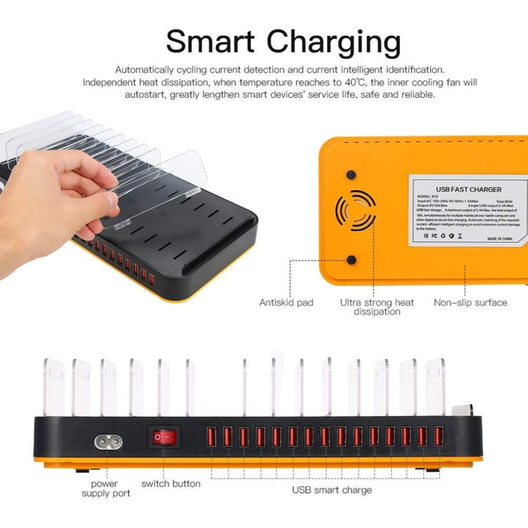 WLX-815 100W 15 埠 USB 快充座智能充電器，附手機與平板支架，100W 美國插頭、100W 歐洲插頭、100W 英國插頭、100W 澳洲插頭