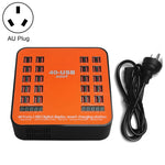 WLX-840 200W 40 埠 USB 數字顯示智能充電站 AC100-240V，澳洲插頭（黑+橙）、澳洲插頭