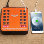 WLX-840 200W 40 埠 USB 數字顯示智能充電站 AC100-240V，澳洲插頭（黑+橙）、澳洲插頭
