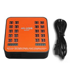 WLX-840 200W 40 埠 USB 數字顯示智能充電站 AC100-240V，美國插頭（黑+橙）、美國插頭