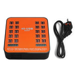 WLX-840 200W 40 埠 USB 數字顯示智能充電站 AC100-240V，英國插頭（黑+橙）、英國插頭