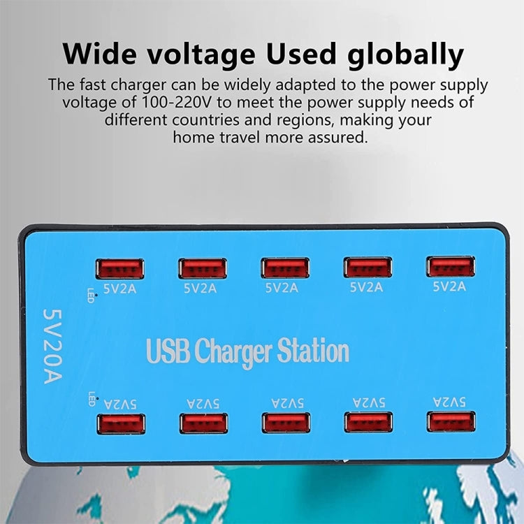 A5B 100W 10 埠 USB 智能充電站附指示燈，美國插頭，100W