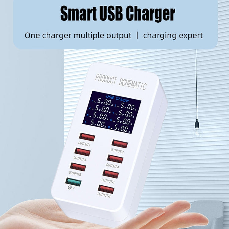 A8 50W 8 埠 USB + QC3.0 智能充電站，帶數字顯示 AC100-240V，澳洲插頭，A8 澳洲插頭