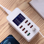 A8 50W 8 埠 USB + QC3.0 智能充電站，帶數字顯示 AC100-240V，歐洲插頭，A8 歐洲插頭