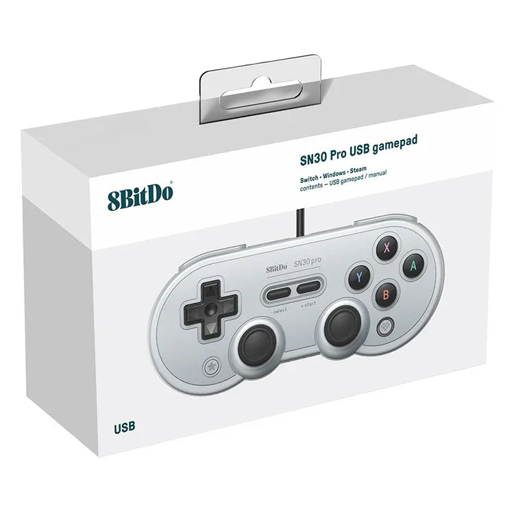 8Bitdo SN30 PRO USB 有線遊戲手把搖桿，適用 Switch / Steam / PC，SN30 PRO 有線（灰色）