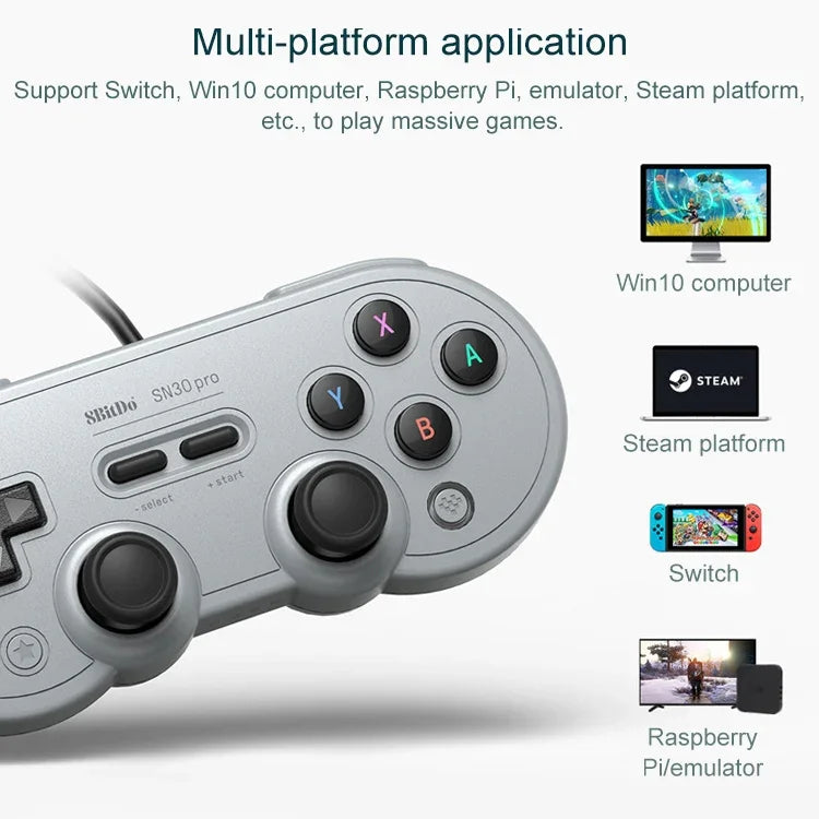 8Bitdo SN30 PRO USB 有線遊戲手把搖桿，適用 Switch / Steam / PC，SN30 PRO 有線（灰色）