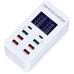 A8T 60W 8 埠 USB + QC3.0 + PD Type-C 智能充電站，帶數字顯示 AC100-240V，澳洲插頭，A8T 澳洲插頭