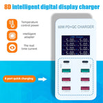 A8T 60W 8 埠 USB + QC3.0 + PD Type-C 智能充電站，帶數字顯示 AC100-240V，澳洲插頭，A8T 澳洲插頭