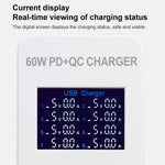A8T 60W 8 埠 USB + QC3.0 + PD Type-C 智能充電站，帶數字顯示 AC100-240V，歐洲插頭，A8T 歐洲插頭