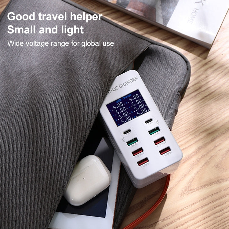 A8T 60W 8 埠 USB + QC3.0 + PD Type-C 智能充電站，帶數字顯示 AC100-240V，歐洲插頭，A8T 歐洲插頭