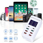 A8T 60W 8 埠 USB + QC3.0 + PD Type-C 智能充電站，帶數字顯示 AC100-240V，英國插頭，A8T 英國插頭