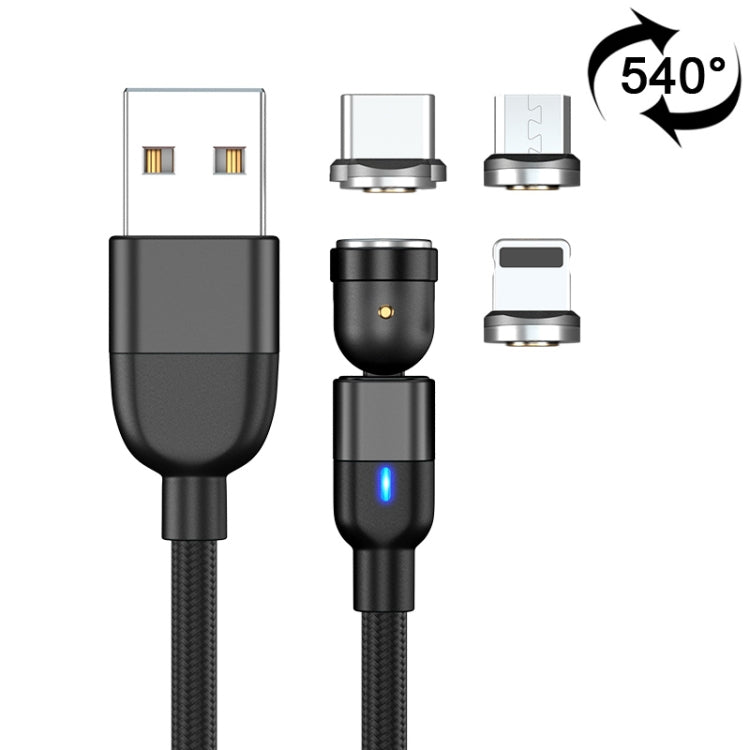 1米 3A 輸出 3 合 1 USB 轉 8 Pin + USB-C / Type-C + Micro USB 540 度旋轉磁吸數據同步充電線，1米 3 合 1