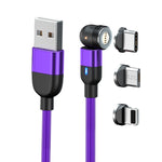 1米 3A 輸出 3 合 1 USB 轉 8 Pin + USB-C / Type-C + Micro USB 540 度旋轉磁吸數據同步充電線，1米 3 合 1