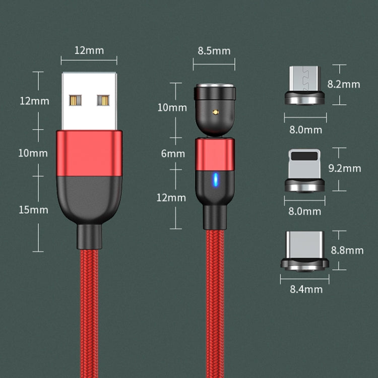 1米 3A 輸出 3 合 1 USB 轉 8 Pin + USB-C / Type-C + Micro USB 540 度旋轉磁吸數據同步充電線，1米 3 合 1